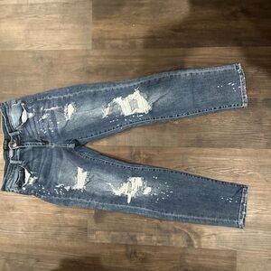 Judy Blue Boyfriend Fit Distressed Skinny Jeans - Classic Blue
